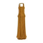 Marmar Halim Caridad - Strapless Pleated Silk A-Line Gown With Cape Gowns