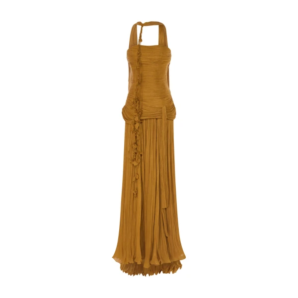 Marmar Halim Caridad - Strapless Pleated Silk A-Line Gown With Cape Gowns