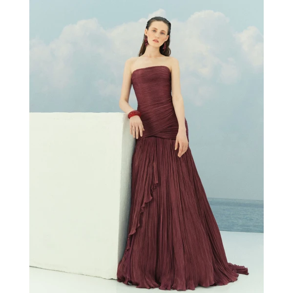 Marmar Halim Claudia - Strapless Pleated Fish-Cut Silk Gown With Corset Gowns
