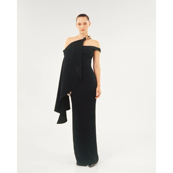 Marmar Halim Crepe Cape With Embroidered Broche Top