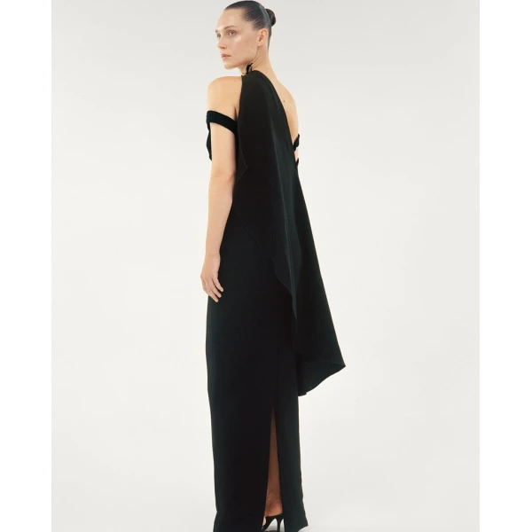 Marmar Halim Crepe Cape With Embroidered Broche Top