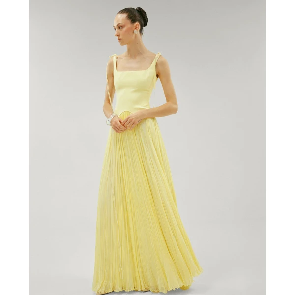 Marmar Halim Crepe Hand Pleated Chiffon Georgette A-Line Dress Dresses