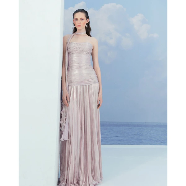 Marmar Halim Dayana - Strapless Pleated Silk Gown With Corset And A-Line Skirt Gowns
