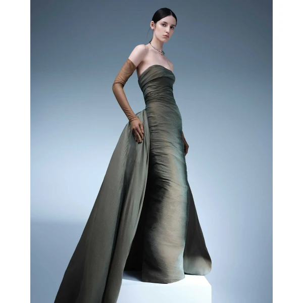 Marmar Halim Draped Silky Chiffon With Detachable Tail Dress Dresses
