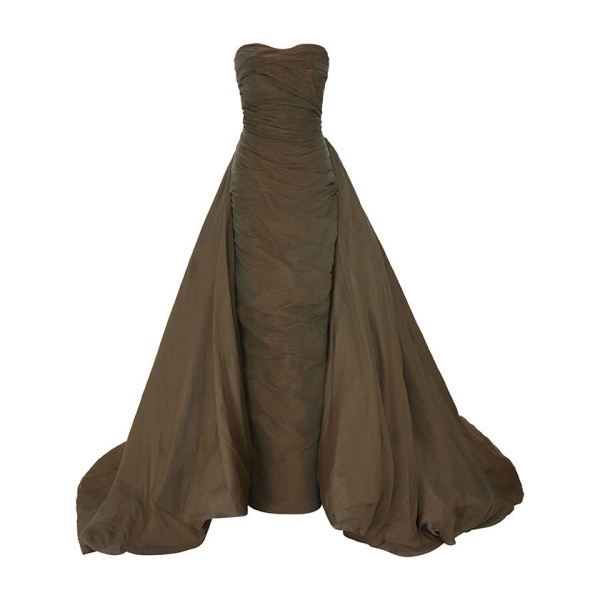 Marmar Halim Draped Silky Chiffon With Detachable Tail Dress Dresses