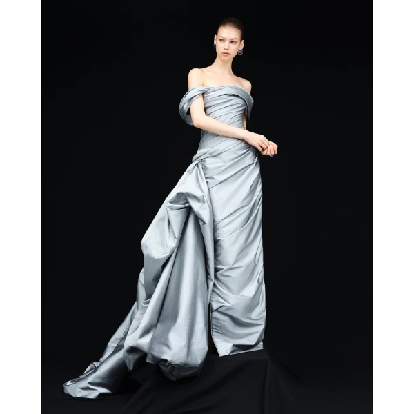 Marmar Halim Draped Taffeta With Side Tail Gown Gowns
