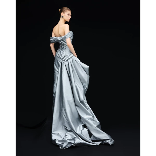 Marmar Halim Draped Taffeta With Side Tail Gown Gowns