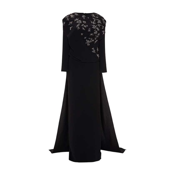 Marmar Halim Embodied Long-Sleeve Gown With Cape Gowns