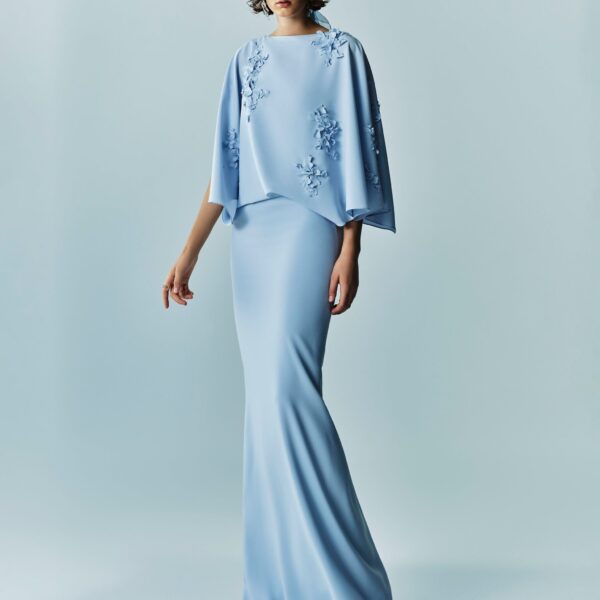 Marmar Halim Floral Appliqued Crepe Cape Gown Gowns