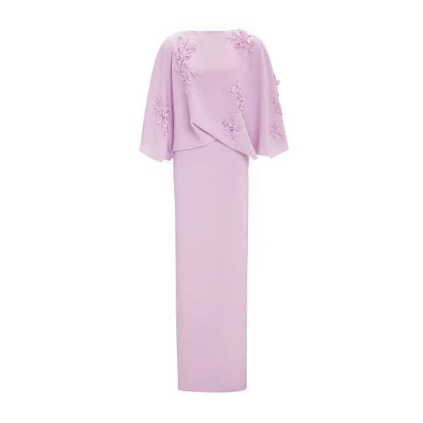 Marmar Halim Floral Appliqued Crepe Cape Gown Gowns