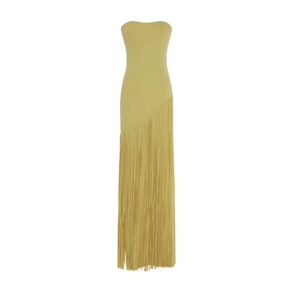Marmar Halim Giselle - Strapless Crepe Gown With Laser-Cut Fringes And Cape Gowns