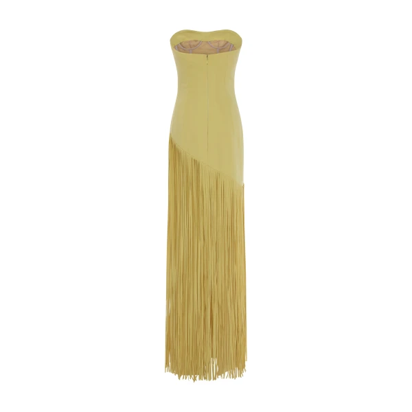 Marmar Halim Giselle - Strapless Crepe Gown With Laser-Cut Fringes And Cape Gowns