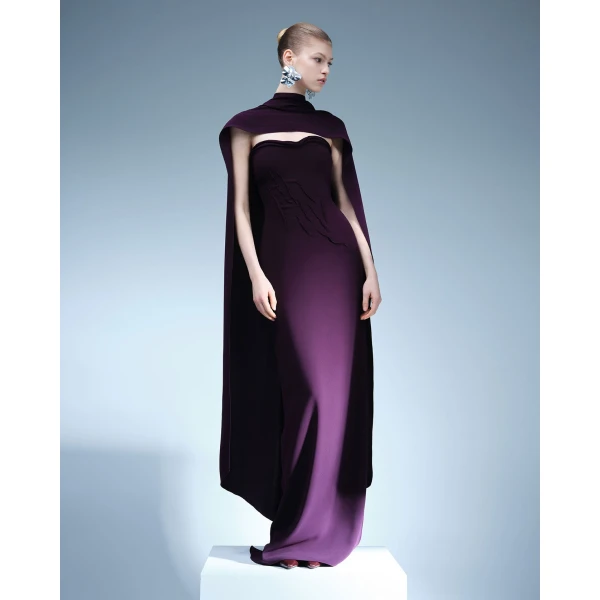 Marmar Halim Hand-Manipulated Crepe Gown With Cape Gowns