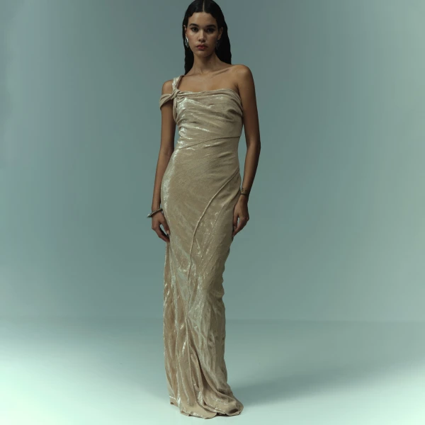 Marmar Halim Hand Pleated Draped Payette Gown Gowns
