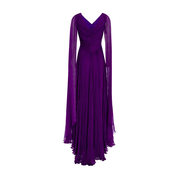 Marmar Halim Hand -Pleated Long Sleeves Georgette Chiffon Gown Gowns