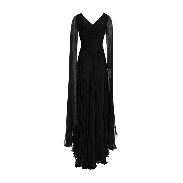 Marmar Halim Hand -Pleated Long Sleeves Georgette Chiffon Gown Gowns