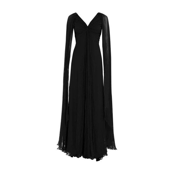 Marmar Halim Hand -Pleated Long Sleeves Georgette Chiffon Gown Gowns