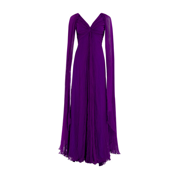 Marmar Halim Hand -Pleated Long Sleeves Georgette Chiffon Gown Gowns