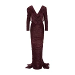 Marmar Halim Hand Pleated Long Sleeves Silk Gown With Front Cape Gowns