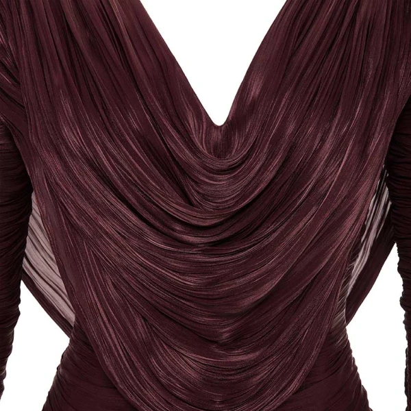 Marmar Halim Hand Pleated Long Sleeves Silk Gown With Front Cape Gowns