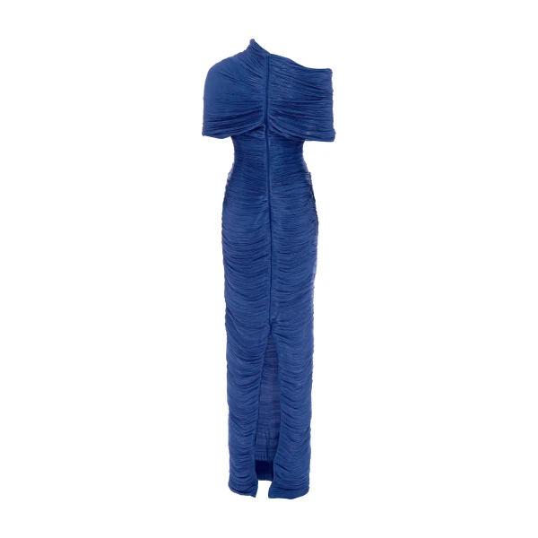 Marmar Halim Hand Pleated Satin - Like Dress With Attached Cape And Soft Wires Dresses