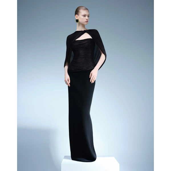 Marmar Halim Hand-Pleated Silk Fabric And Crepe Skirt With A Detachable Cape Skirt