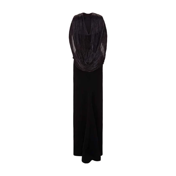 Marmar Halim Hand-Pleated Silk Fabric And Crepe Skirt With A Detachable Cape Skirt