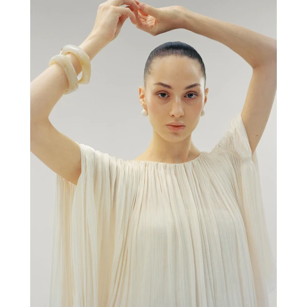 Marmar Halim Hand Pleated Silk Roseya Top Top