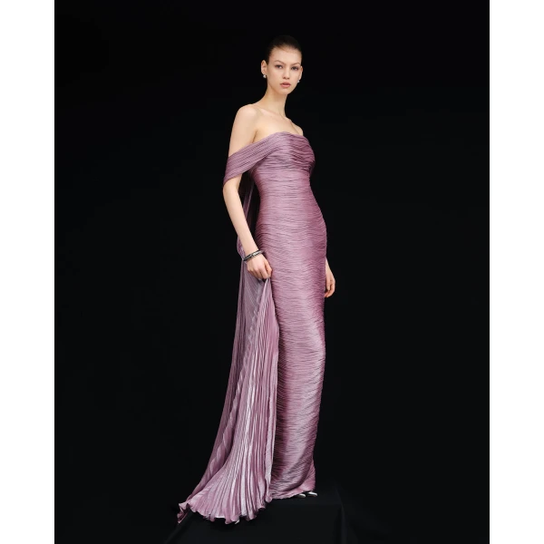 Marmar Halim Hand Pleated Silk With Tail Gown Gowns