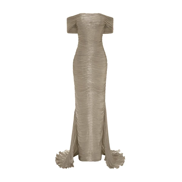 Marmar Halim Hand Pleated Silk With Tail Gown Gowns