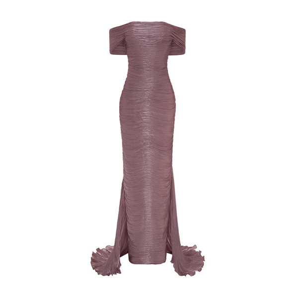 Marmar Halim Hand Pleated Silk With Tail Gown Gowns