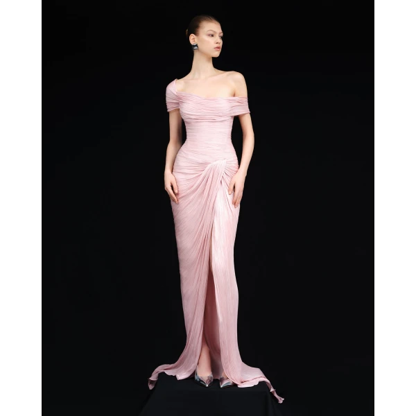 Marmar Halim Hand Pleated Silk With Twisted Slit Gown Gowns