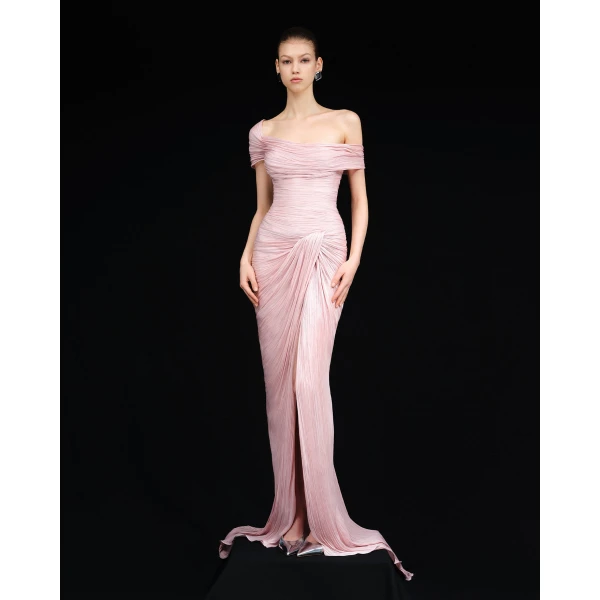 Marmar Halim Hand Pleated Silk With Twisted Slit Gown Gowns
