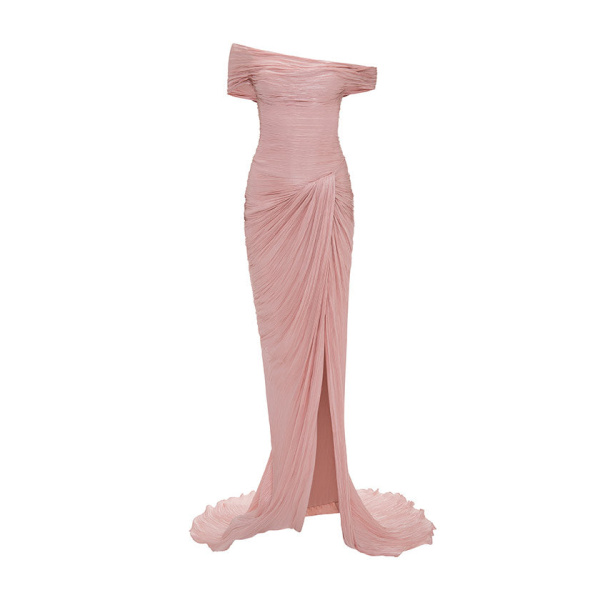 Marmar Halim Hand Pleated Silk With Twisted Slit Gown Gowns