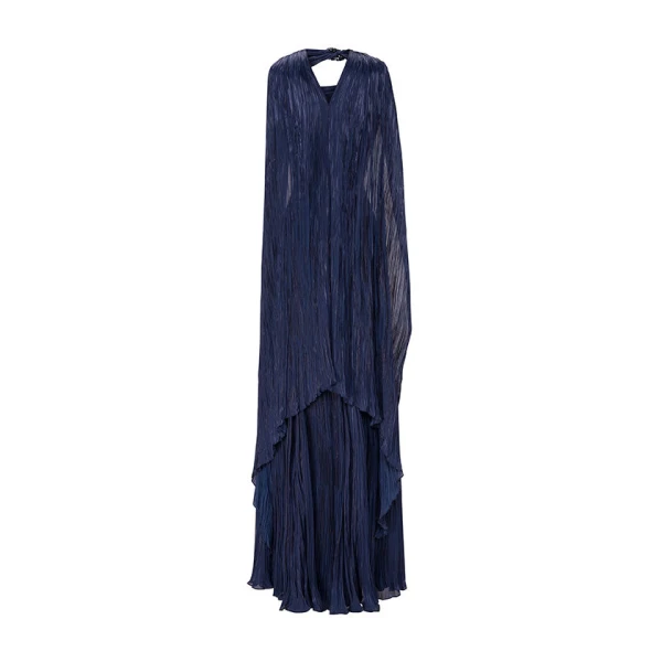 Marmar Halim Hand-Pleated Silky Organza Gown With Cape Gowns
