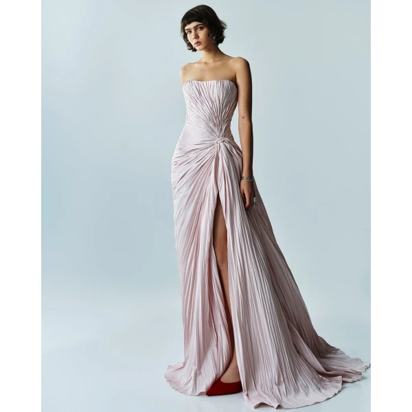 Marmar Halim Hand Pleated Slip Silk Gown, view 2