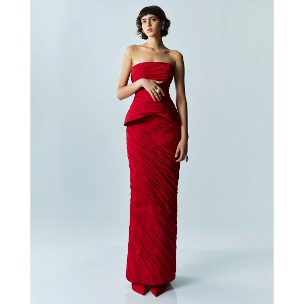 Marmar Halim Hand Pleated Taffeta-Silk Gown, view 2