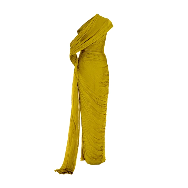 Marmar Halim Hand-Pleated Two Tone Draped Chiffon Gown With Cape Gowns