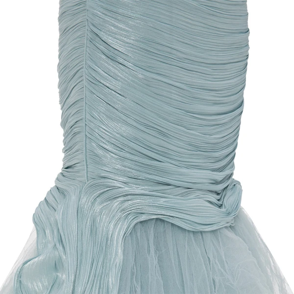 Marmar Halim Off Shoulder Fishcut Pleated Roseya Dress With Pleated Tulle Dresses