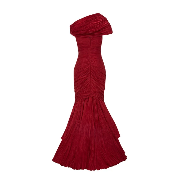 Marmar Halim Off Shoulder Fishcut Pleated Taffeta Dress Dresses
