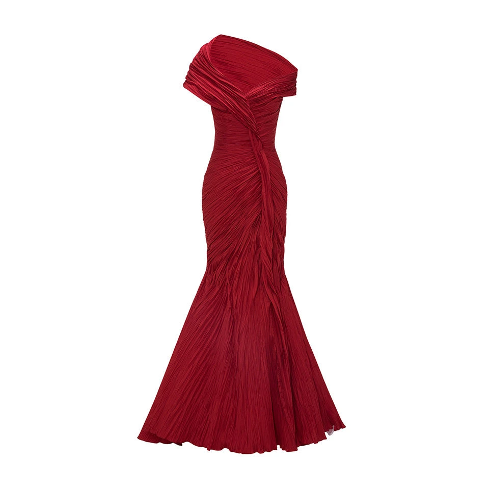 Marmar Halim Off Shoulder Fishcut Pleated Taffeta Dress Dresses Marmar Halim Off Shoulder Fishcut Pleated Taffeta Dress Dresses