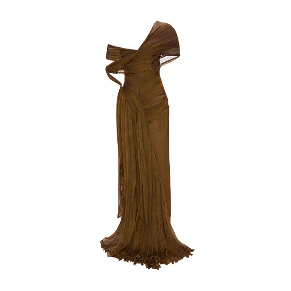 Marmar Halim Off-Shoulder Hand-Pleated Chiffon Dress Dresses