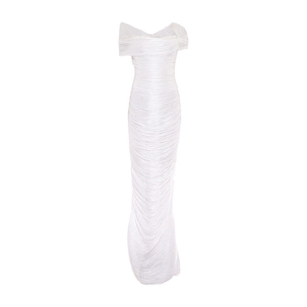 Marmar Halim Off Shoulder Hand Pleated Draped Satin - Like Gown Gowns