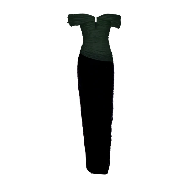 Marmar Halim Off Shoulder Hand Pleated Mikado Top And Hand Pleated Taffeta Skirt Skirt