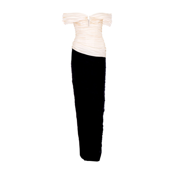 Marmar Halim Off Shoulder Hand Pleated Mikado Top And Hand Pleated Taffeta Skirt Skirt
