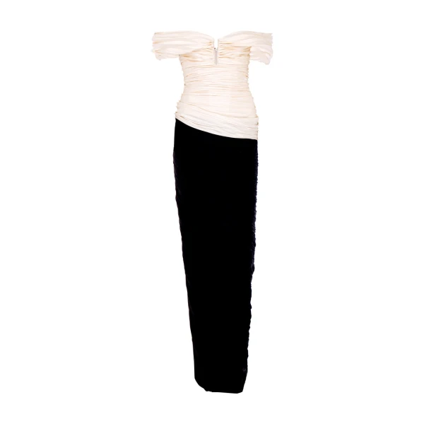 Marmar Halim Off Shoulder Hand Pleated Mikado Top And Hand Pleated Taffeta Skirt Skirt
