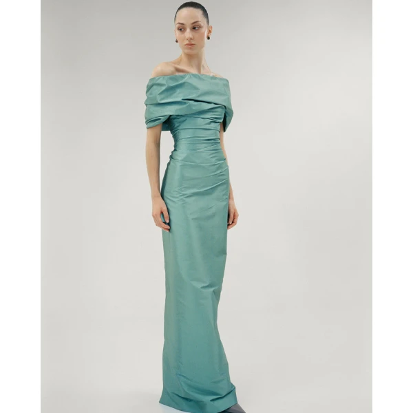 Marmar Halim Off Shoulder Taffeta Draped Dress Dresses