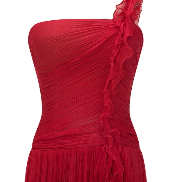 Marmar Halim One Shoulder Chiffon Georgete Pleated A-Line Cut Dress Dresses