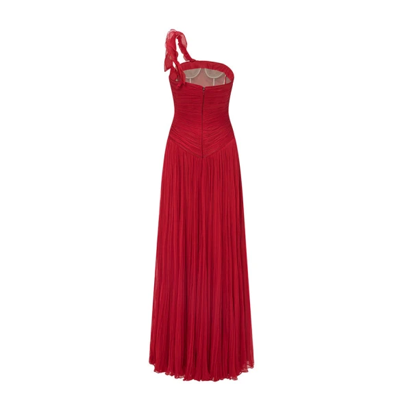 Marmar Halim One Shoulder Chiffon Georgete Pleated A-Line Cut Dress Dresses
