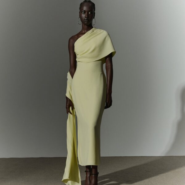 Marmar Halim One Shoulder Crepe Gown With Cape Gowns
